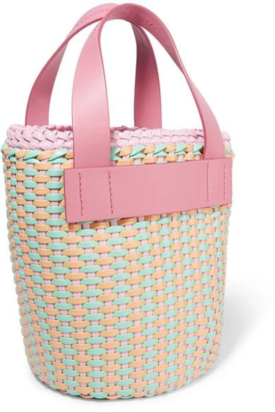 Shop Miu Miu Leather-trimmed Faux Leather Woven Tote In Pink