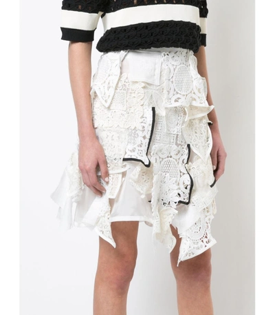 Shop Sacai White Crochet Asymmetric Skirt