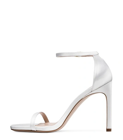 Shop Stuart Weitzman The Nudistsong In White Silk Satin