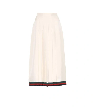 Shop Gucci Pleated Silk Skirt In White