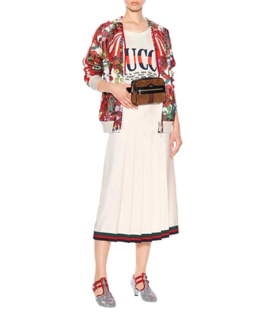 Shop Gucci Pleated Silk Skirt In White