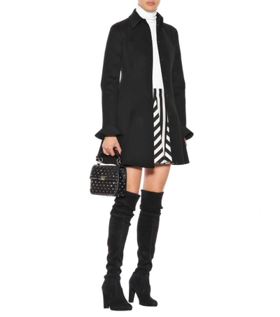 Shop Valentino Striped Wool And Silk Miniskirt In Black
