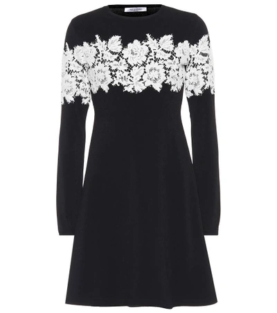 Shop Valentino Lace-trimmed Knit Dress In Black