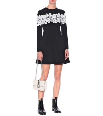 Shop Valentino Lace-trimmed Knit Dress In Black