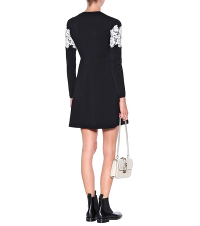 Shop Valentino Lace-trimmed Knit Dress In Black