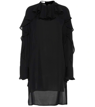 Shop Valentino Ruffled Silk Dress In Black