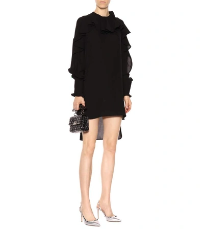 Shop Valentino Ruffled Silk Dress In Black