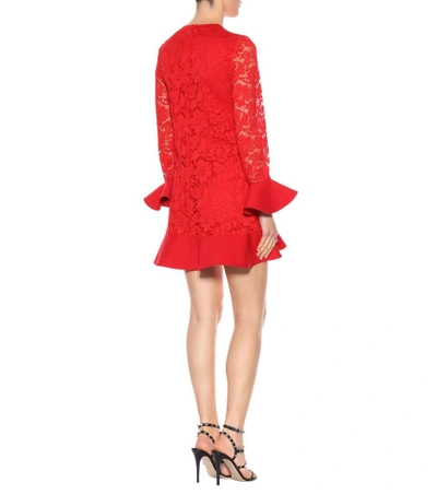 Shop Valentino Lace Flounce Dress In Red