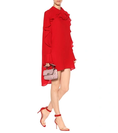 Shop Valentino Ruffled Silk Dress In Red