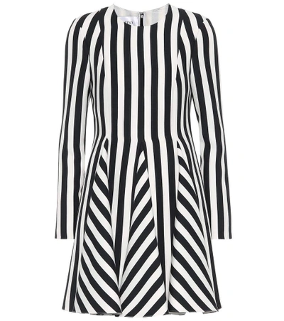 Shop Valentino Striped Wool And Silk Dress In Black