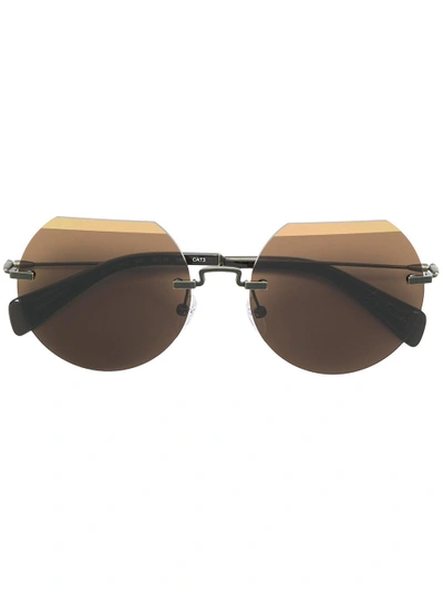 Shop Yohji Yamamoto Round Frame Tinted Sunglasses - Brown