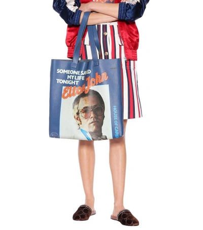 Elton John印花皮革购物包