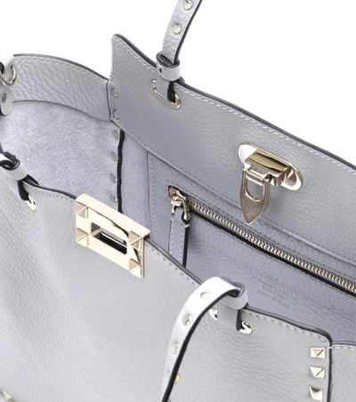 Shop Valentino Rockstud Small Leather Tote In Grey