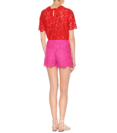 Shop Valentino Floral Lace Shorts In Pink