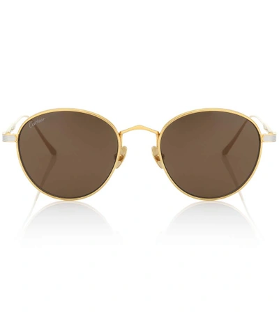 Shop Cartier C De  Round Sunglasses In Gold