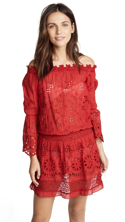 Shop Temptation Positano Flare Sleeve Drop Waist Dress In Red