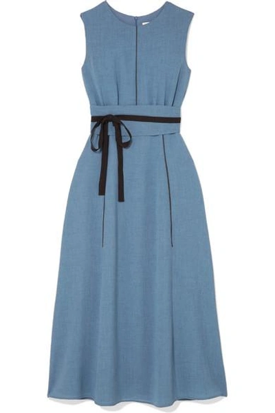 Shop Cefinn Belted Voile Midi Dress In Blue