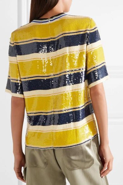 Shop 3.1 Phillip Lim Striped Sequined Silk T-shirt In Yellow