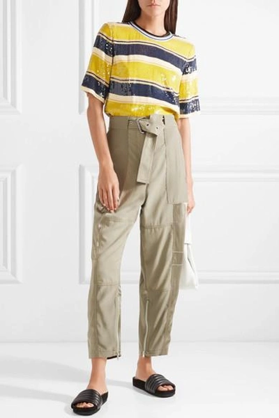 Shop 3.1 Phillip Lim / フィリップ リム Striped Sequined Silk T-shirt In Yellow