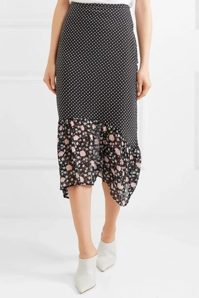 Shop Rixo London Leandra Polka-dot Silk-crepe Midi Skirt In Navy