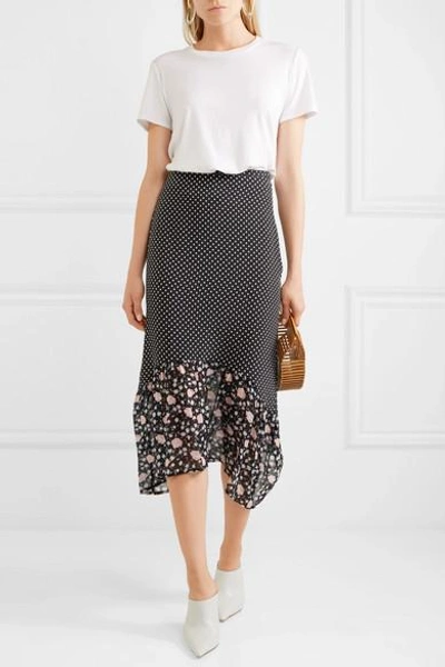 Shop Rixo London Leandra Polka-dot Silk-crepe Midi Skirt In Navy