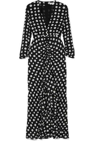 Shop Rixo London Adriana Ruffled Polka-dot Silk-crepe Midi Dress In Black