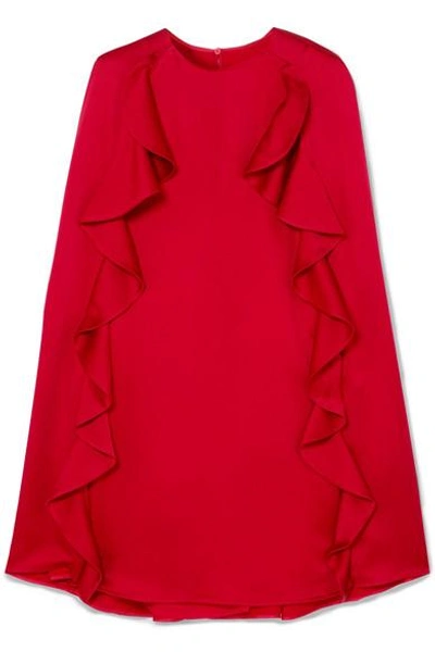 Shop Valentino Ruffle-trimmed Crepe Mini Dress In Red
