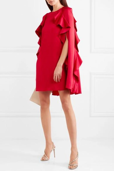 Shop Valentino Ruffle-trimmed Crepe Mini Dress In Red