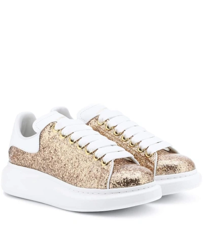 Shop Alexander Mcqueen Glitter Platform Leather Sneakers In Gold
