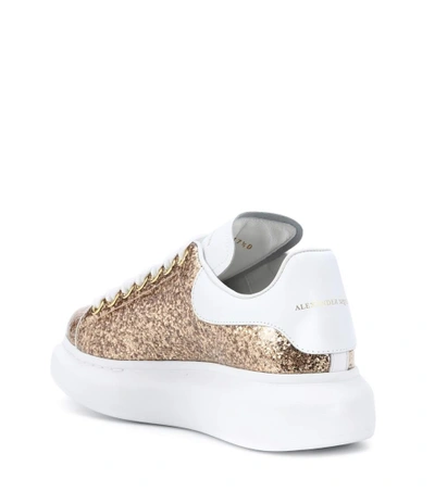 Shop Alexander Mcqueen Glitter Platform Leather Sneakers In Gold