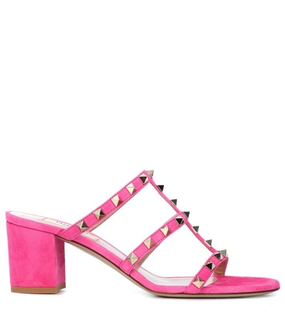 Shop Valentino Rockstud Suede Sandals In Pink