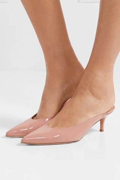 Shop Gianvito Rossi 55 Patent-leather Mules In Beige