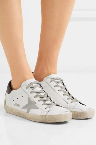 Shop Golden Goose Superstar Distressed Leather And Suede Sneakers In White