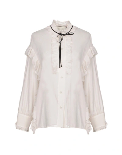 Shop Gucci Shirts & Blouses With Bow In Light Grey