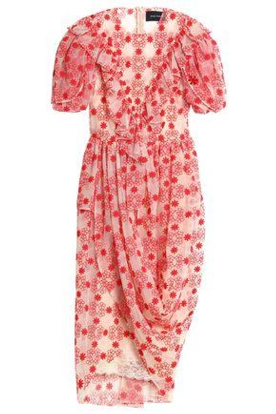 Shop Simone Rocha Woman Draped Embroidered Cotton-blend Tulle Midi Dress Red