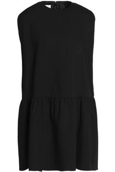 Shop Valentino Ruffled Silk-blend Mini Dress In Black