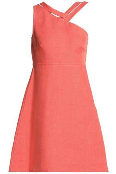 Shop Valentino Cutout Woven Flax Dress In Coral