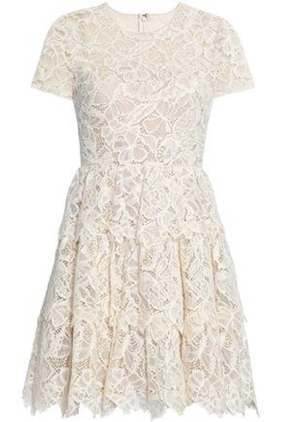 Shop Valentino Woman Tiered Corded Cotton-blend Lace Dress Ecru