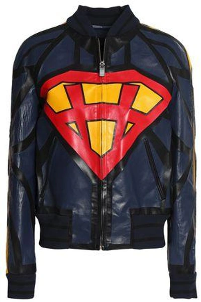 Shop Valentino Woman Printed Leather Jacket Navy