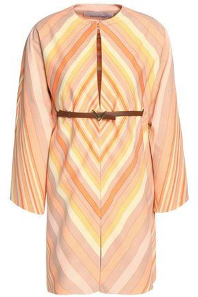Shop Valentino Belted Printed Wool And Silk-blend Mini Dress In Pastel Orange