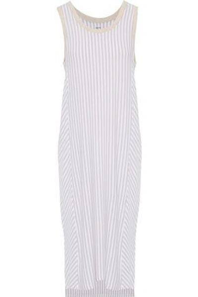 Shop Dkny Striped Modal-blend Jersey Nightdress In Off-white