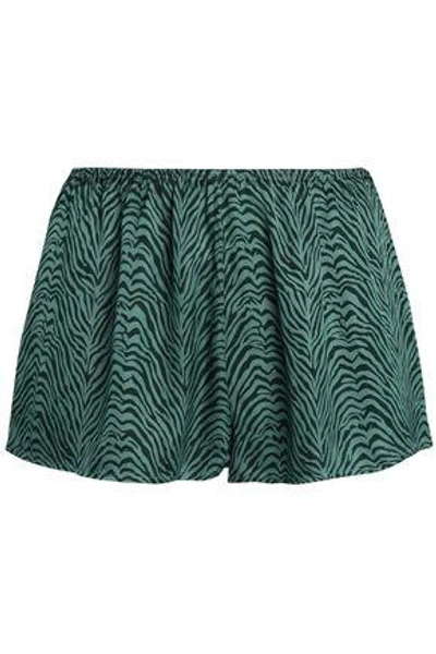 Shop Love Stories Zebra-print Sateen Pajama Shorts In Emerald
