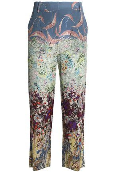 Shop Valentino Cropped Printed Silk Straight-leg Pants In Multicolor