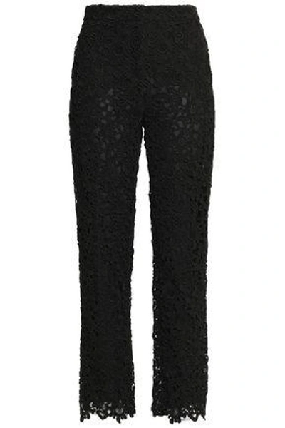 Shop Valentino Woman Cotton-blend Guipure Lace Straight-leg Pants Black