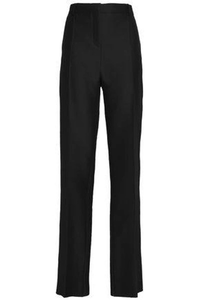 Shop Valentino Grain De Poudre Wool And Silk-blend Straight-leg Pants In Black