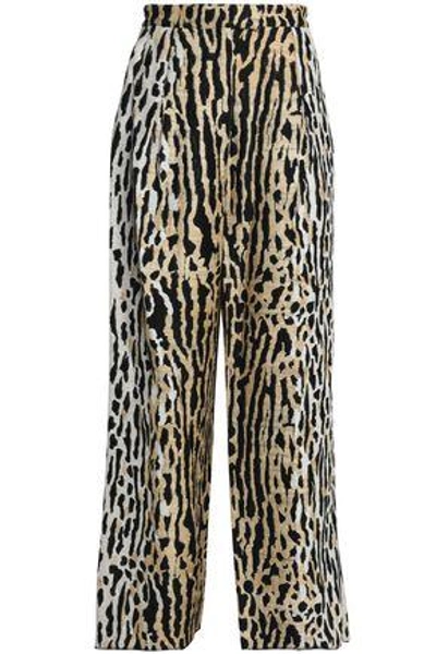 Shop Valentino Woman Jacquard Wide-leg Pants Animal Print