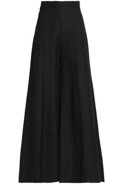 Shop Valentino Silk-shantung Wide-leg Pants In Black