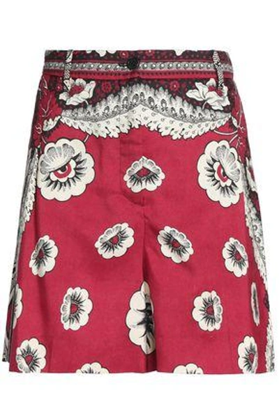 Shop Valentino Printed Silk-crepe Shorts In Red