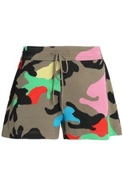 Shop Valentino Woman Camouflage Jacquard-knit Shorts Army Green