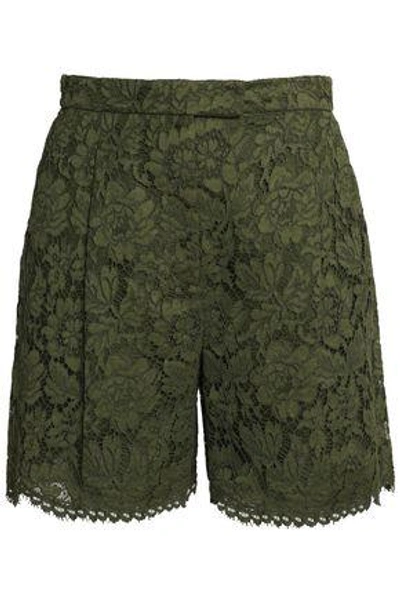 Shop Valentino Corded Lace Cotton-blend Shorts In Army Green